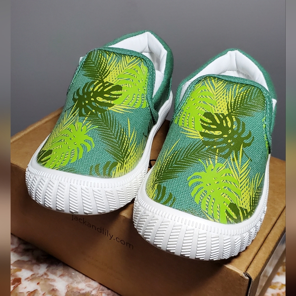 5-5.5 Years Jack & Lily Kids My Kicks Tai 2003 Green and White Slip-On Sneakers